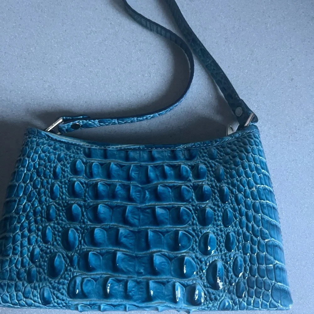 Brahmin Blue Croc-Embossed Leather Shoulder Bag beautiful Blue - Picture 4 of 11